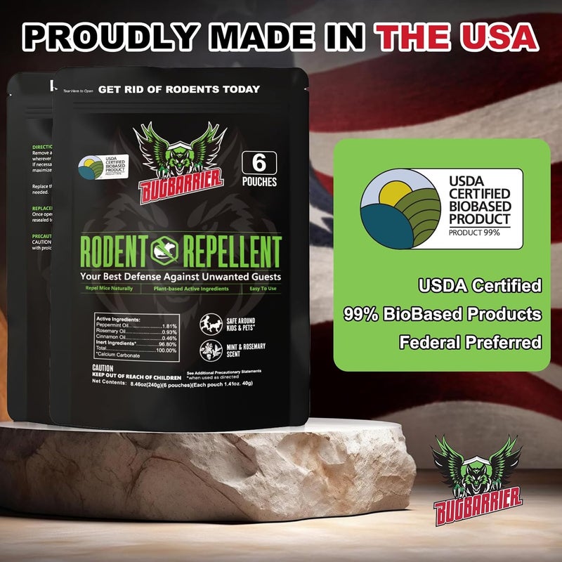 BugBarrier Extra-Strength Mouse Repellent Deterrent Pouches, USDA 99% Biobased, Peppermint & Rosemary Oils Repel Mice Nesting in Car, RV, Boat, Garage, Shed, Cabin Made in The USA (12 Pack) - Image 2